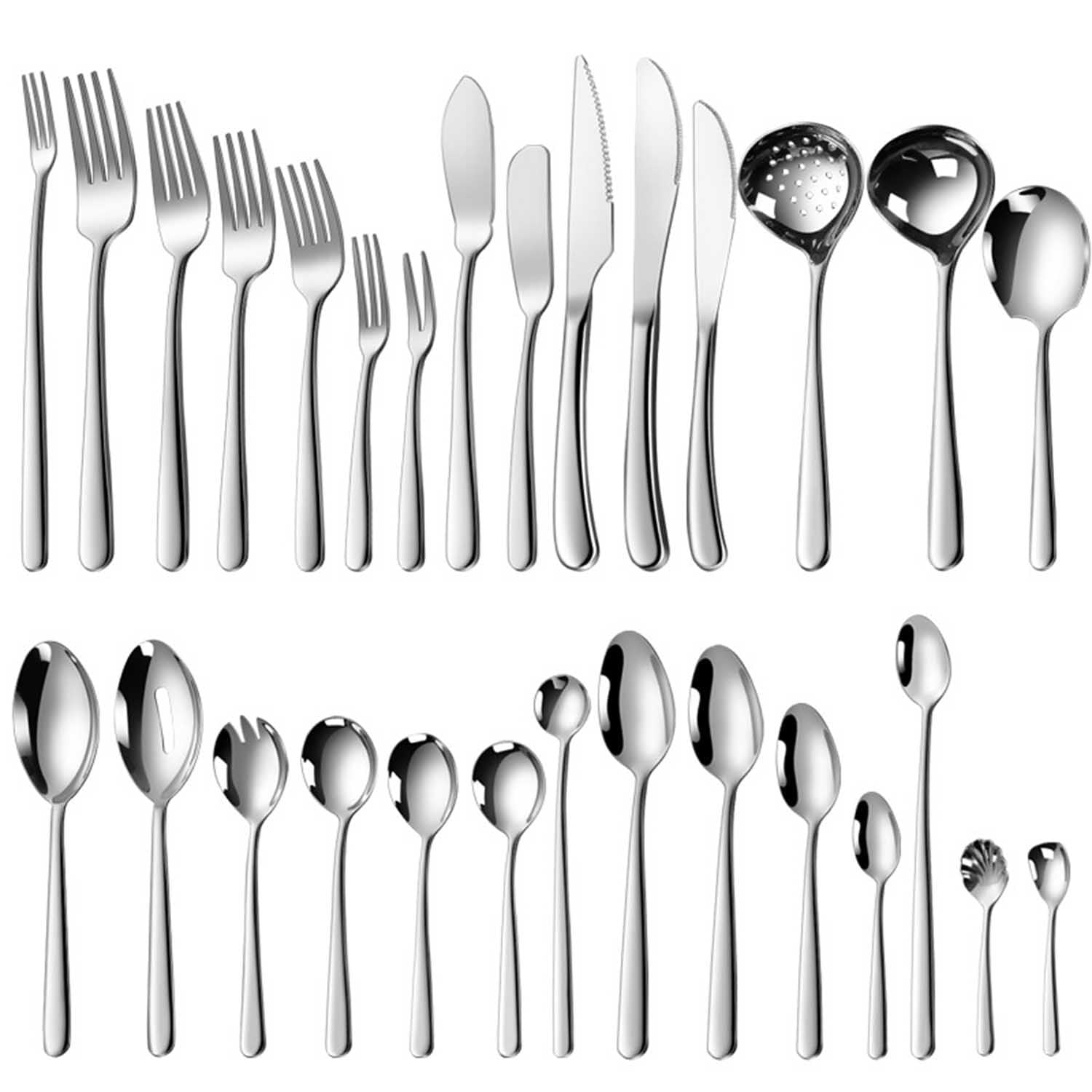 16 Personen Besteck Set 480-teilig, 304 Edelstahl Essbesteck, Robust & langlebig, Spülmaschinenfest für Haushalt & Gastronomie Silber