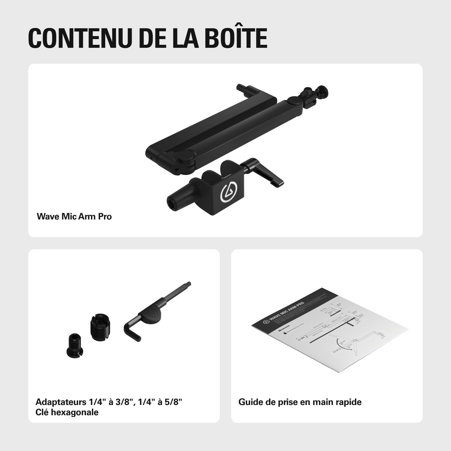 Elgato Wave Mic Arm Pro Bras de Microphone à Profil Bas Rotatif 360° Ressort à Gaz Compatible Shure SM7B HyperX Rode Blue Yeti Diffusion Podcast