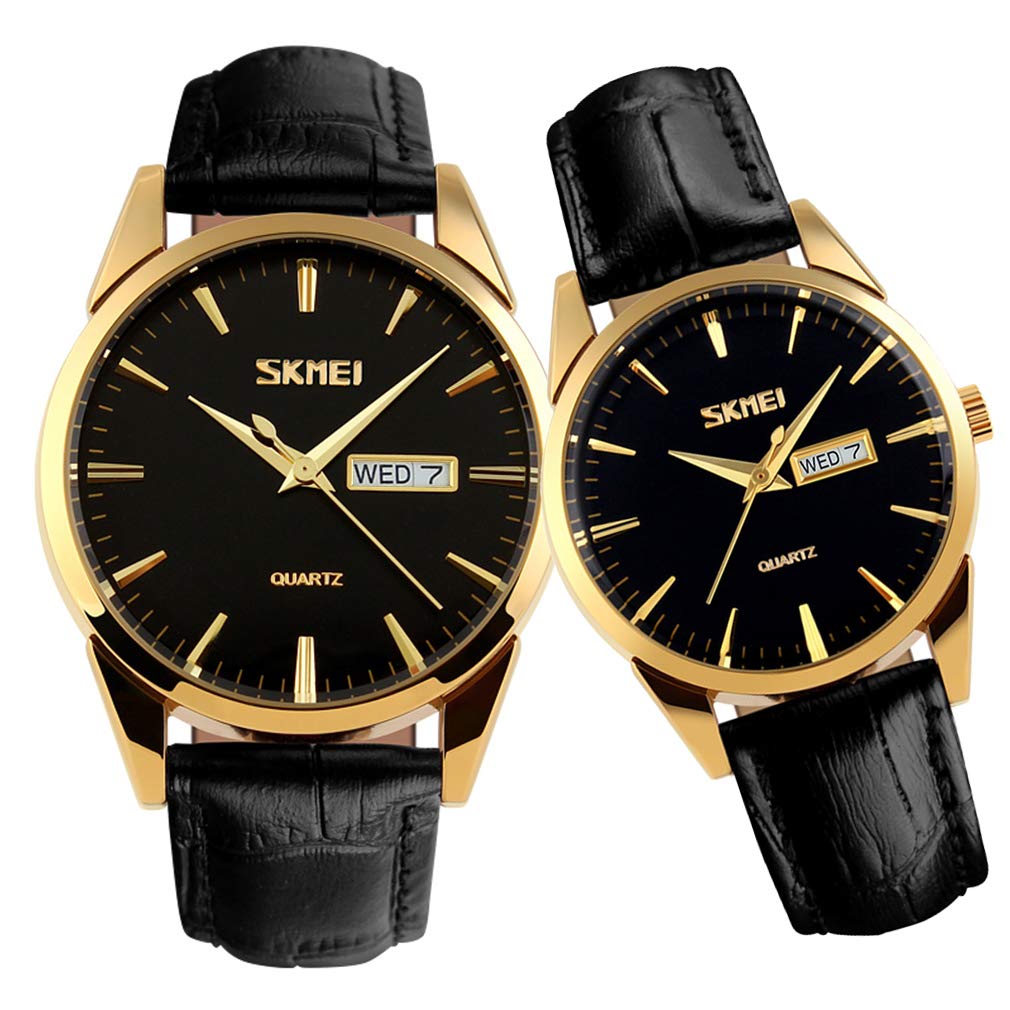 SKMEI Par de relojes para parejas, hombres y mujeres, para él y ella, para marido, esposa, San Valentín, reloj de pulsera a juego, regalo de boda, impermeable, negocios, moda, cuarzo, calendario