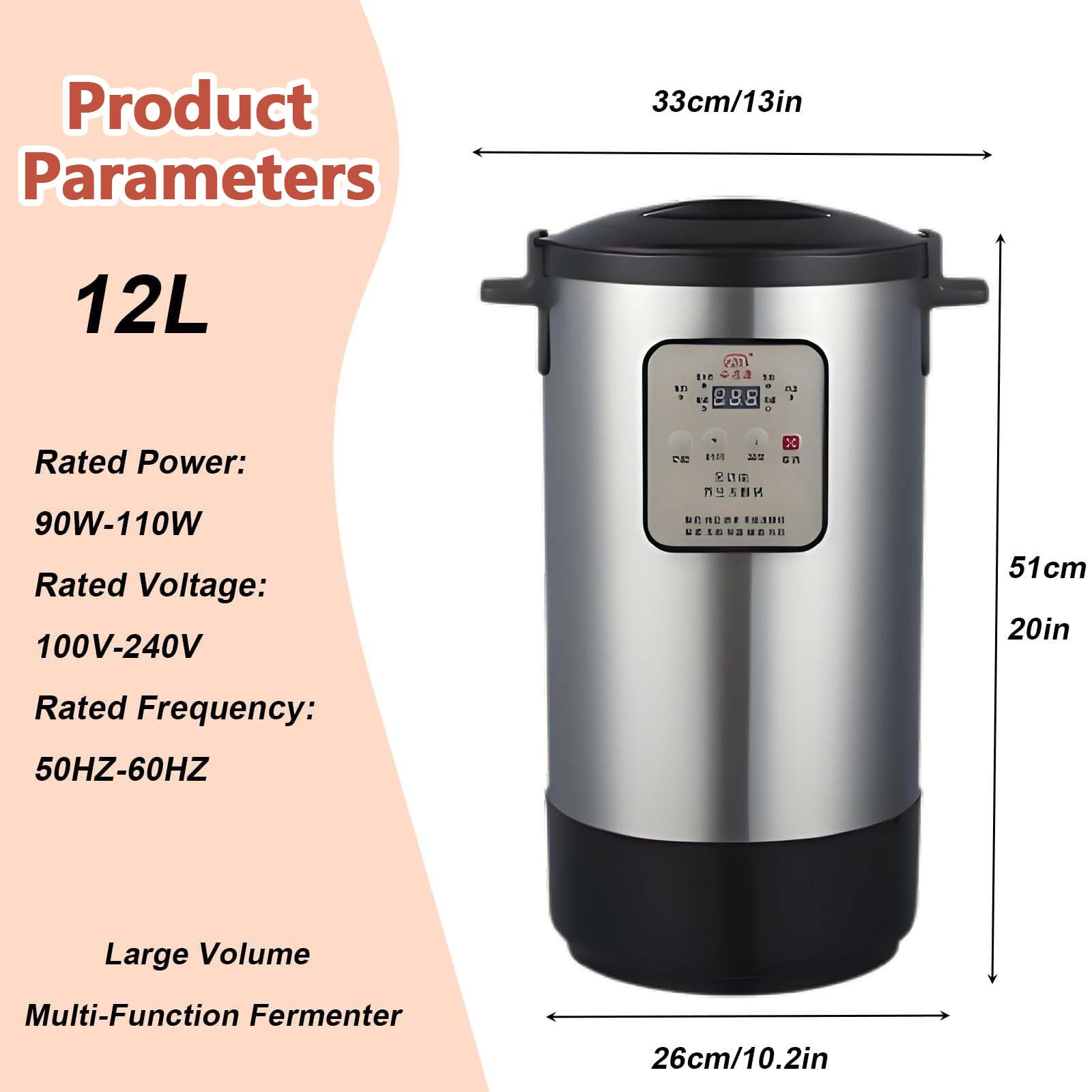 Gewerbliche Fermentationsmaschine 12L/18L Joghurt-Fermenter, Edelstahl-Innentopf, Zeit- und Temperaturkontrolle, für gewerblichen und häuslichen Bio-Joghurt, Käse und Fruchtwein 12L