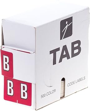 TAB Datafile Alphabetic Folder Label, Full-Size, B, Red, 500 Labels/Roll