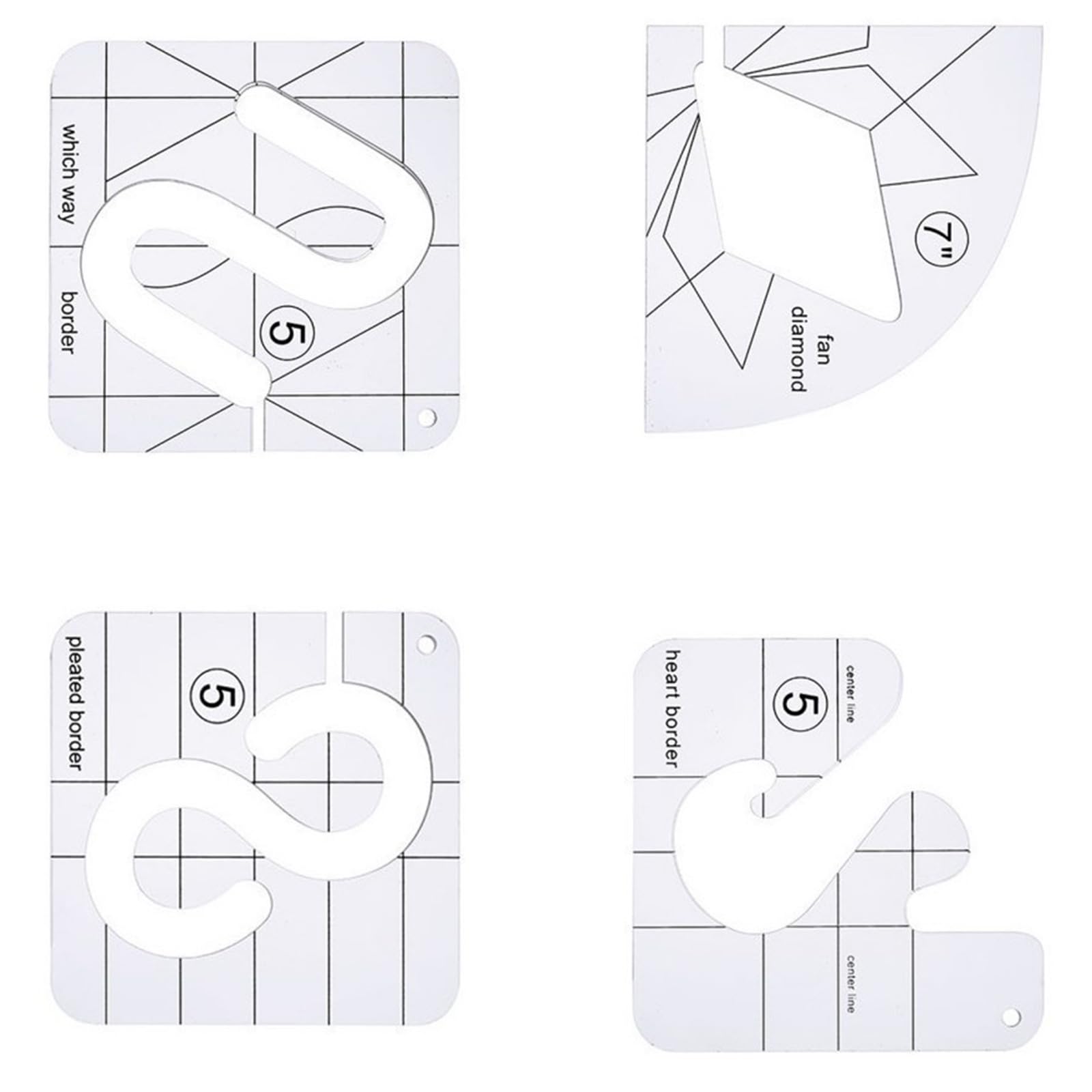 Woedpez B 4Pcs Freemotion Quilting Templates Clear Acrylic Ruler Stencils For Sewing Patchwork Tool Ruler Set