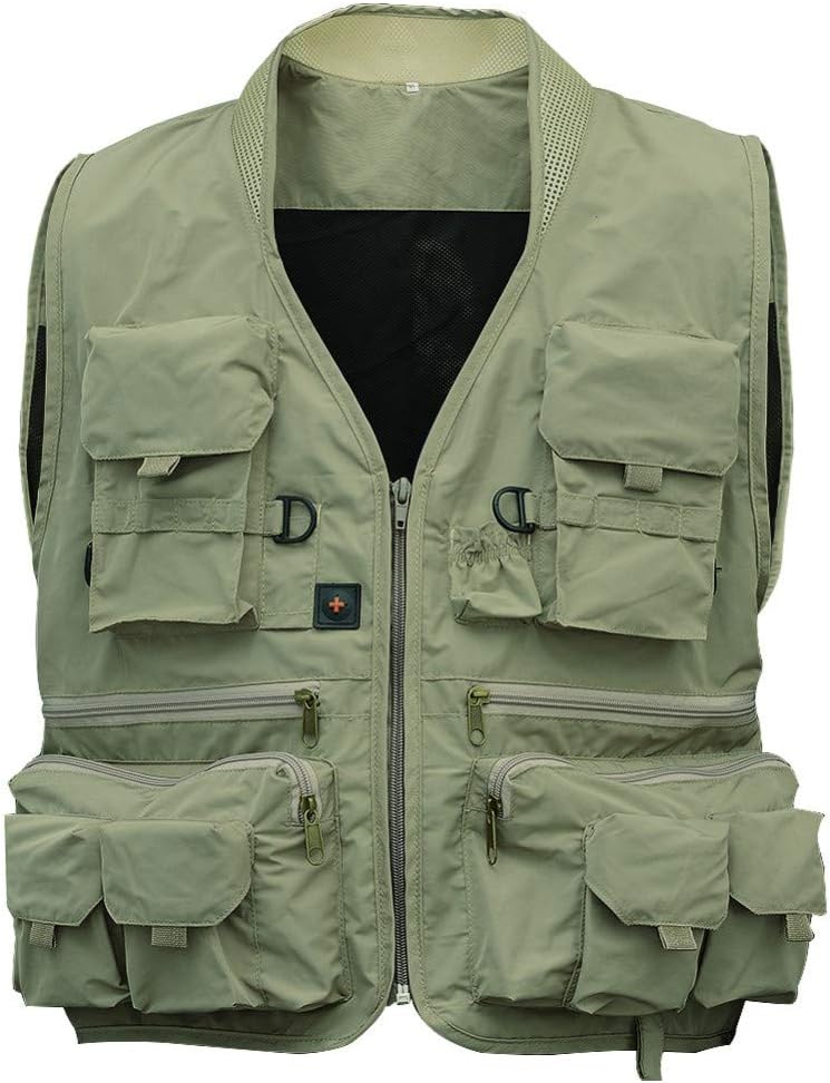 LIZHOUMIL Fishing Vest, Anglers Mesh Breathable Men and Women Jacket Outdoor Jackets Wasitcoat Coat, Outdoor Quick Dry Fishing Vest, Breathable Photography Vests Camping Hunting Waistcoat Green XL