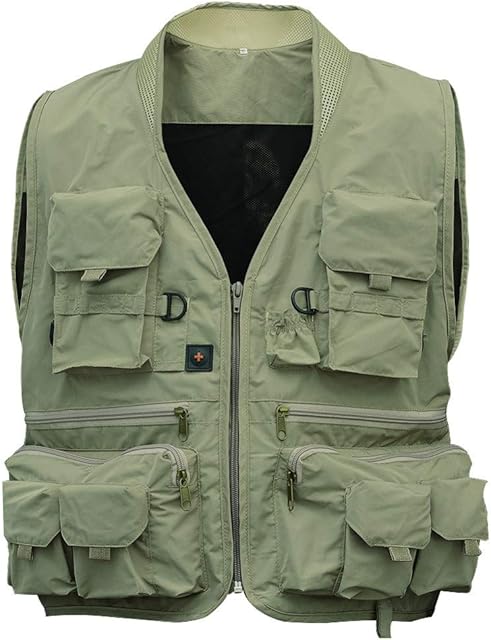 LIZHOUMIL Fishing Vest, Anglers Mesh Breathable Men and Women Jacket Outdoor Jackets Wasitcoat Coat, Outdoor Quick Dry Fishing Vest, Breathable Photography Vests Camping Hunting Waistcoat Green XL