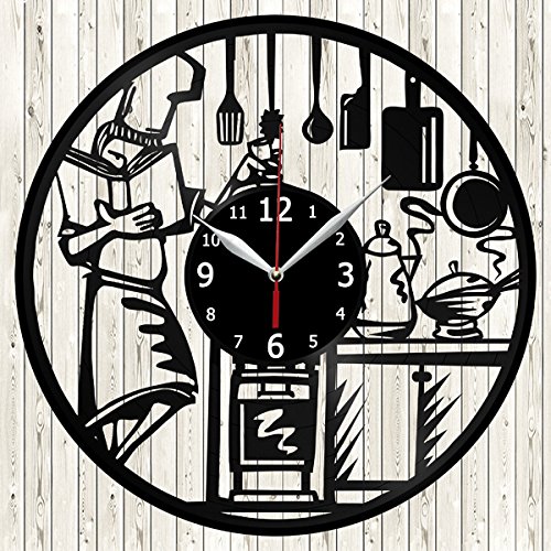 Kitchen Clock Chef Vinyl Record Wall Clock Design Wall Clock Decor Gifts for Cook Kitchen and Room Decoration