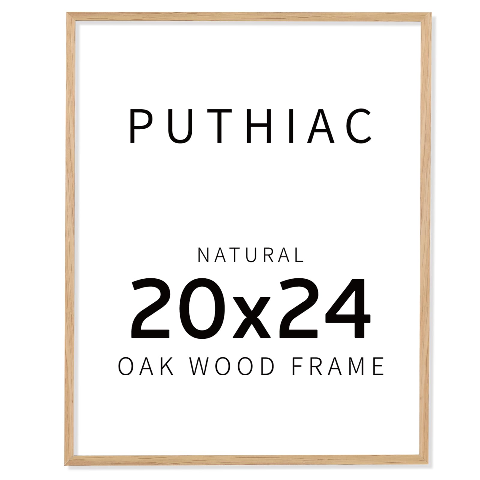 puthiac 20x24 solid oak wood picture frame, no mat, wall display only, vertical or horizontal, plexi front, 1 pack, natural oak