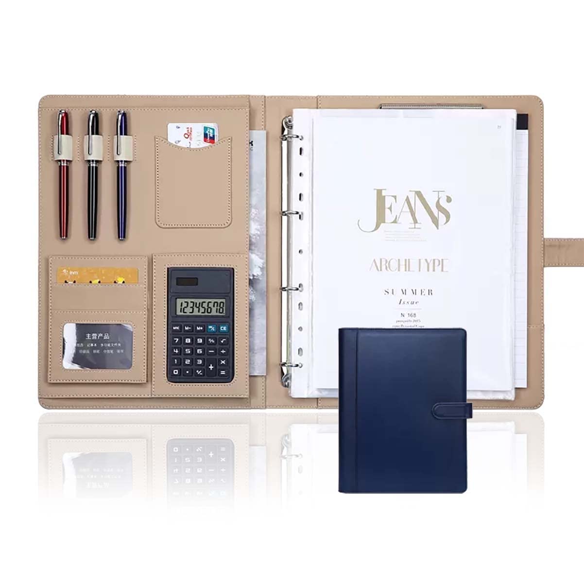 Classeur à Anneaux A4, Bloc-Notes en Similicuir A4, Organiseur 3 Anneaux, Multicolore, Plusieurs Options, Bleu - Calculatrice 12 Chiffres,Blue-12 Digit Calculator