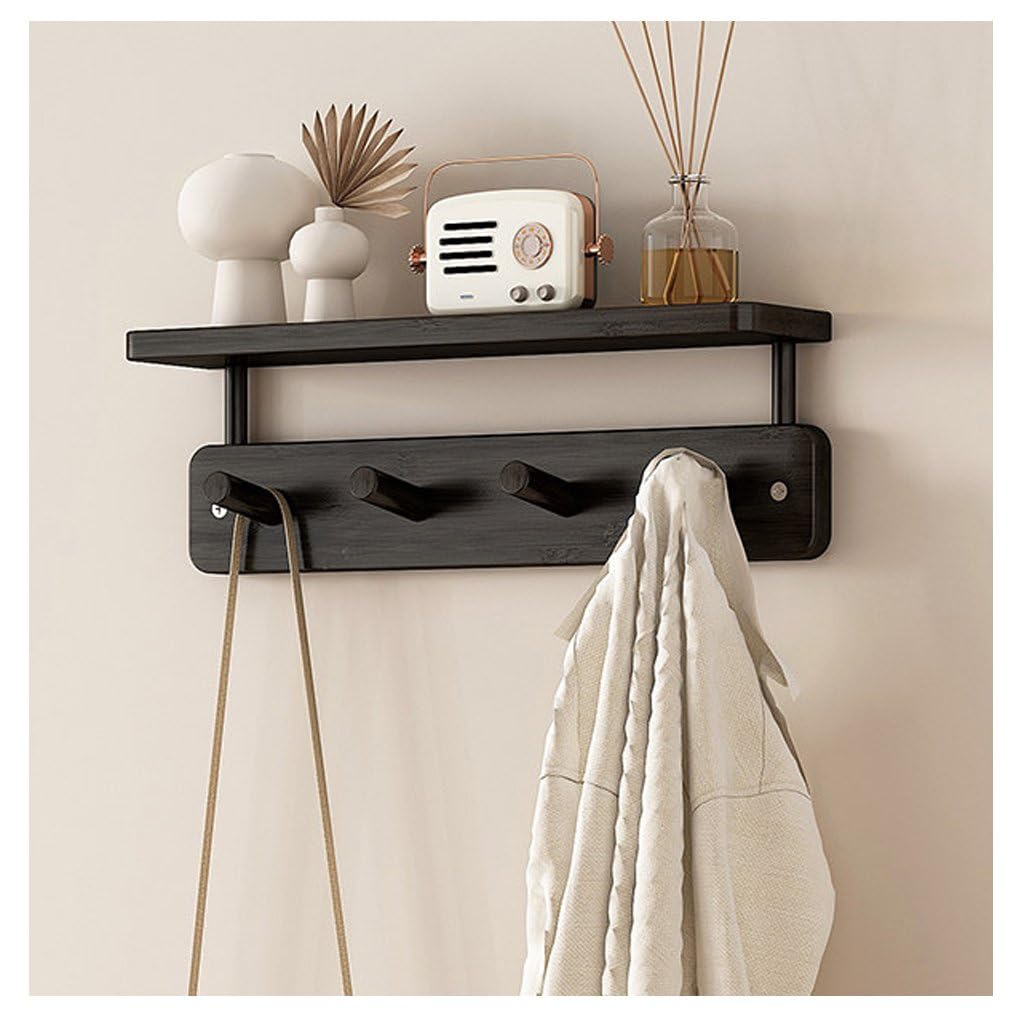 QPKZ Solid Wood Coat Rack With Shelf Wall Mount, Wooden Wall Hooks Entryway Hanging Rack Coat Hooks Rail Clothes Towel Racks With Hook for Coat, Bag, Towel 4hook