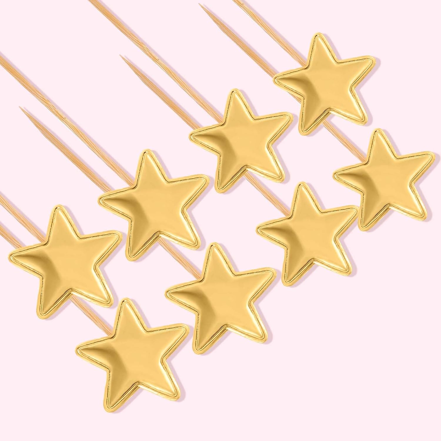 Thinp 50 Pcs Gold Star Cupcake Toppers,Stars for Cake Decorating Star Cake Toppers Gold Cupcake Toppers Sticks for Wedding Engagement Bridal Shower Birthday Party
