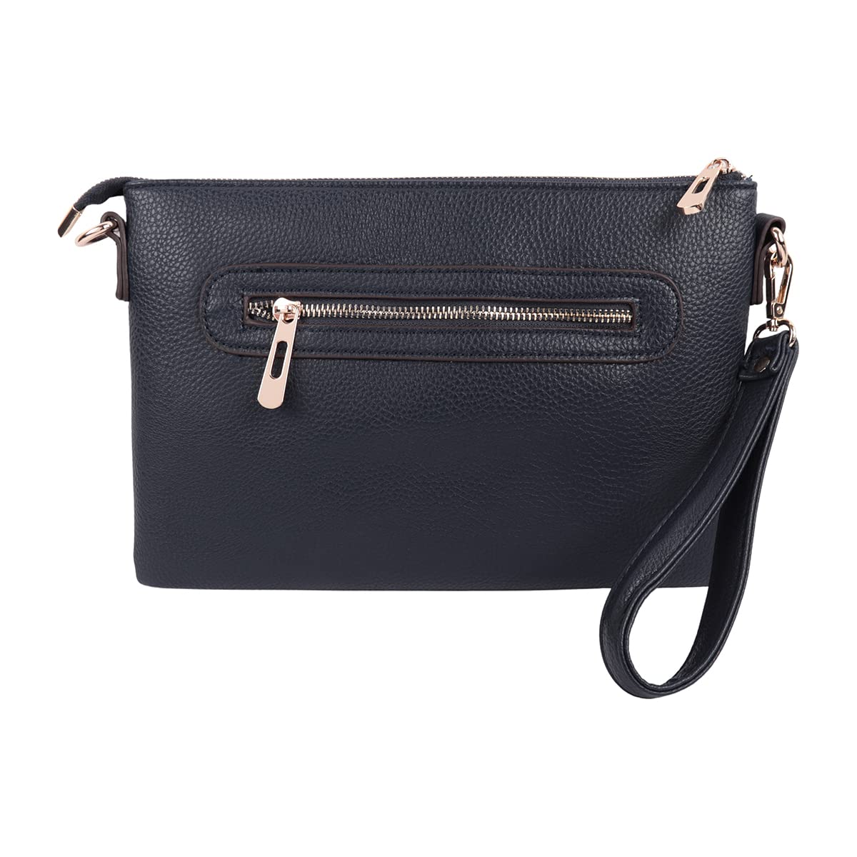 RIAH FASHION Convertible Vegan Leather Oversized Clutch Bag - Travel Purse Pouch Messenger Wristlet Shoulder & Crossbody Strap (Navy)