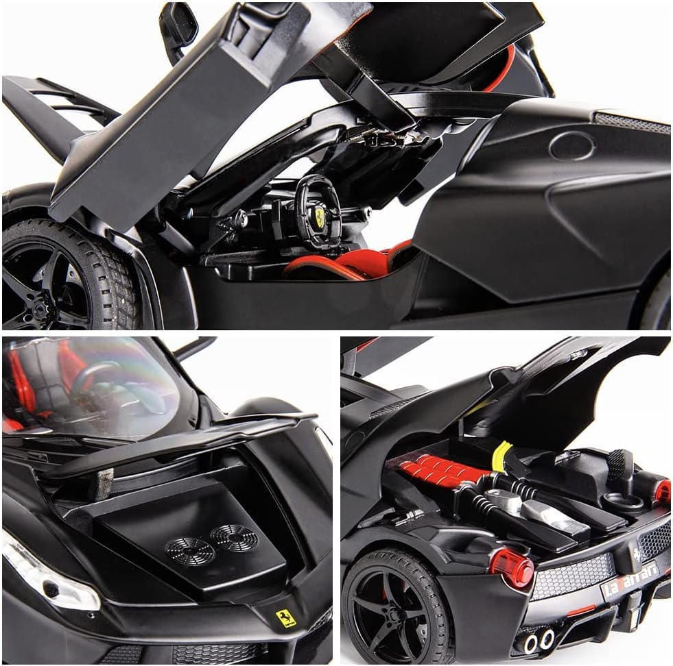 Image of 1:22 La Ferrari RAFA Toy Car Model for Kids Pull Back Diecast Car with Sound Light & Openable Doors Zinc Alloy Metal Sports Vehicle Boys Girls Gift (Black)