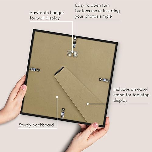 Miniatura 5 de Americanflat Marco de fotos negro de 11 x 11 pulgadas, para fotos de 8 x 8 pulgadas con paspartú o marco de 11 x 11 pulgadas sin paspartú, marco de