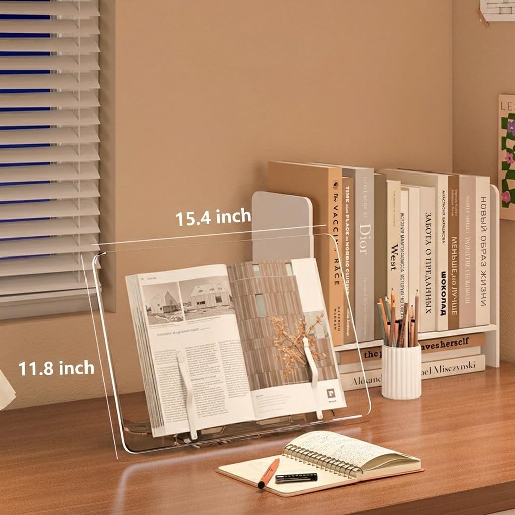 Acrylic Book Stand for Reading, Adjustable Book Holder & Tablet Stand, Portable Page Holder for Cookbooks, Textbooks, Notebooks, Recipes (L (11.8 * 15.4 inch))