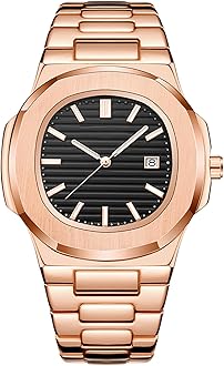 Wrist Watches for Men, Nautilus Stainless Steel Quartz Movement Date Luxury Diamond Style Men's Luminous Hands Casual Business Watches