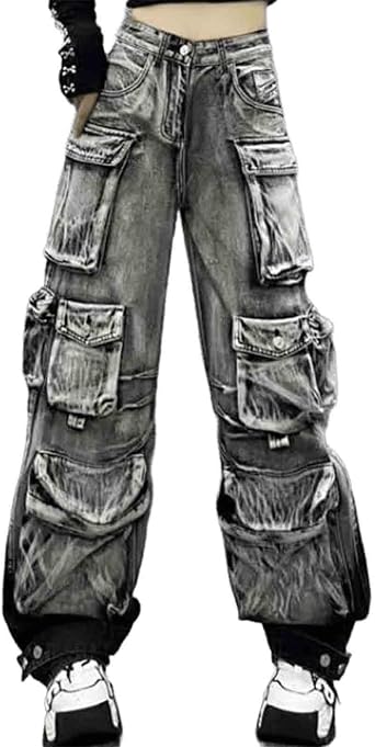 Cargo Pants Women Y2K Multi Pocket Jeans Baggy Cargo Pants Street Hip-hop Grunge Clothes