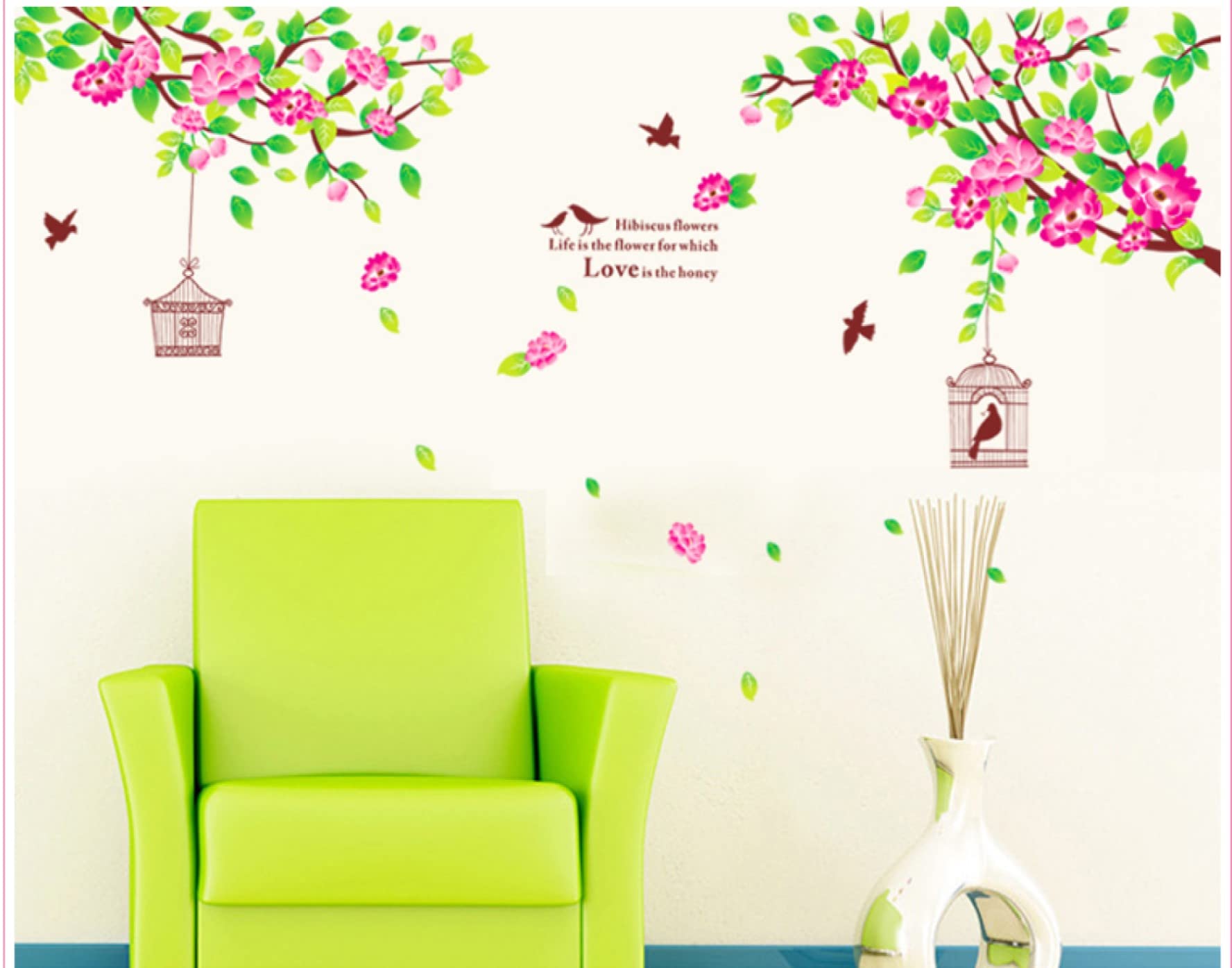 JAAMSO ROYALS Large Pink Hibiscus Flower Bird Cage Wall Stickers for Living Room Flowers, Floral Wall Stickers, Flower Sticker, Nature Wall Stickers,Garden Stickers for Walls of Home (60 CM X 90 CM) (B09TSWJYM1) Amazon Price History, Amazon Price Tracker