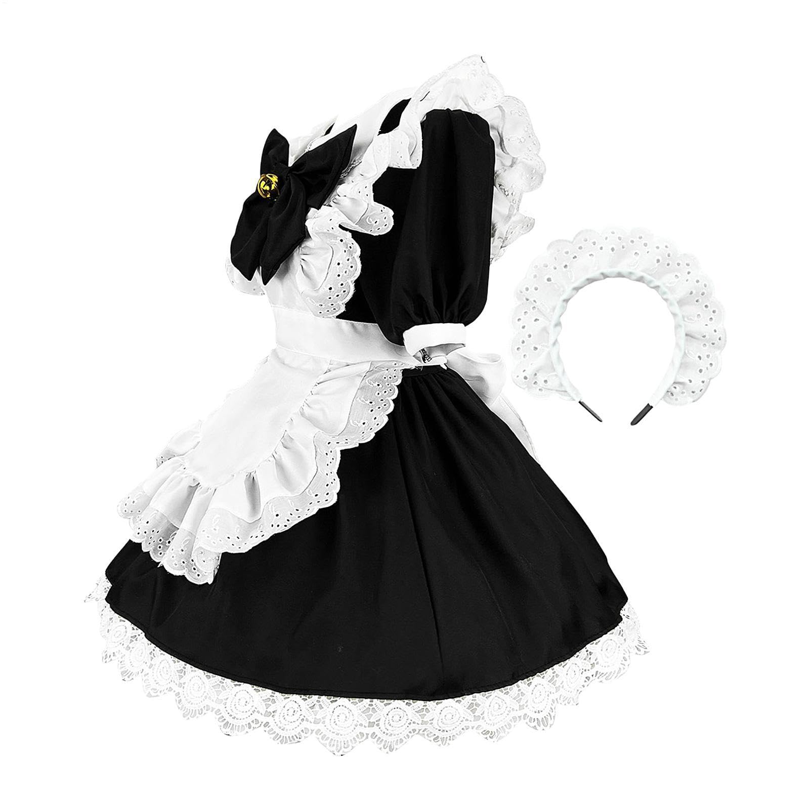 Kostium pokojówki, urocze damskie fantazyjne ubrania z koronką, kostium pokojówki, cosplay, na Halloween, imprezę, festiwale, do wewnątrz, na zewnątrz, do szkoły, domu, podwórka, ogrodu