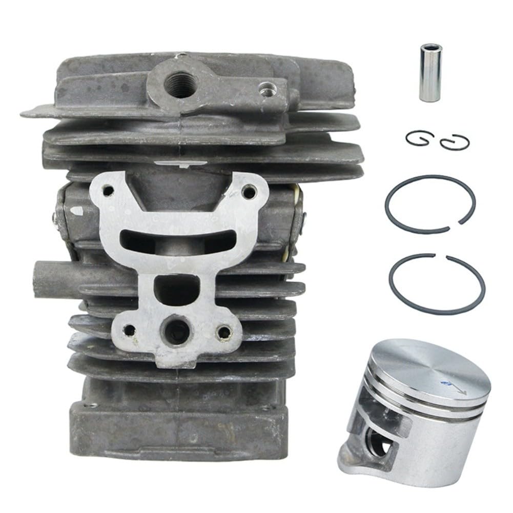 Conjunto de cilindro y pistón para motosierras MS171, MS181, MS181C, MS211 y MS290. Incluye pistón, perno cilíndrico, anillos de seguridad y clips.