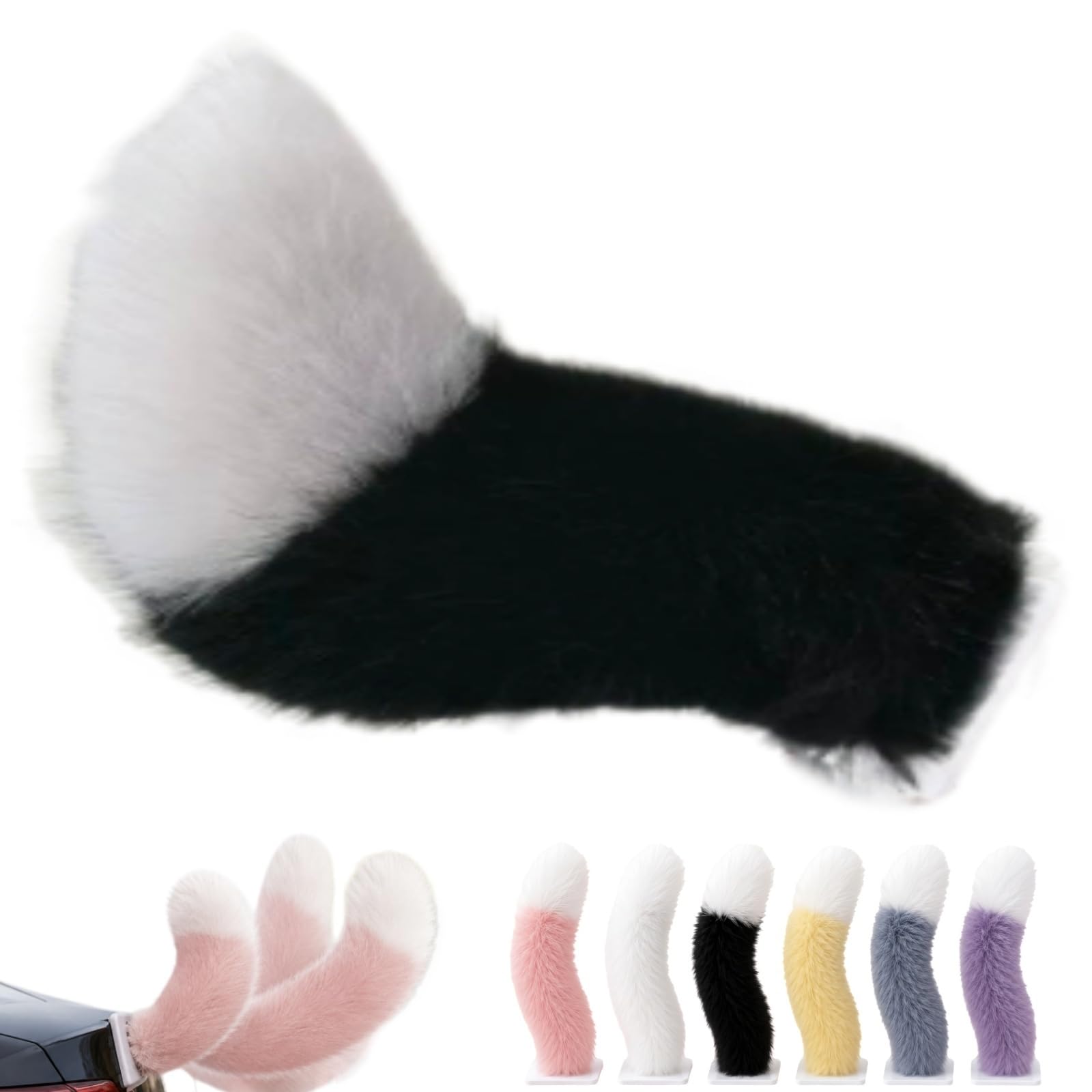 WstaIutno Remote Control Electric Car Tail, Cute Fuzzy Tail Car Decoration and Rechargeable Plush Animal Moving Accessory for Daily Commute and Family Road Trip (A-Black)