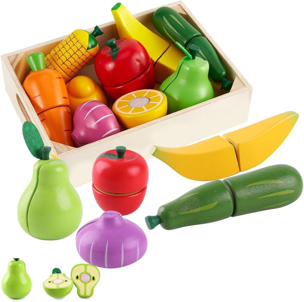 8pcs Wooden Food Toys, Play Food Sets for Children Kitchen, Wooden Play Food Toys for Pretend Role Play, for 3+ Years Old Toddlers Boys Girls Early Education Toy