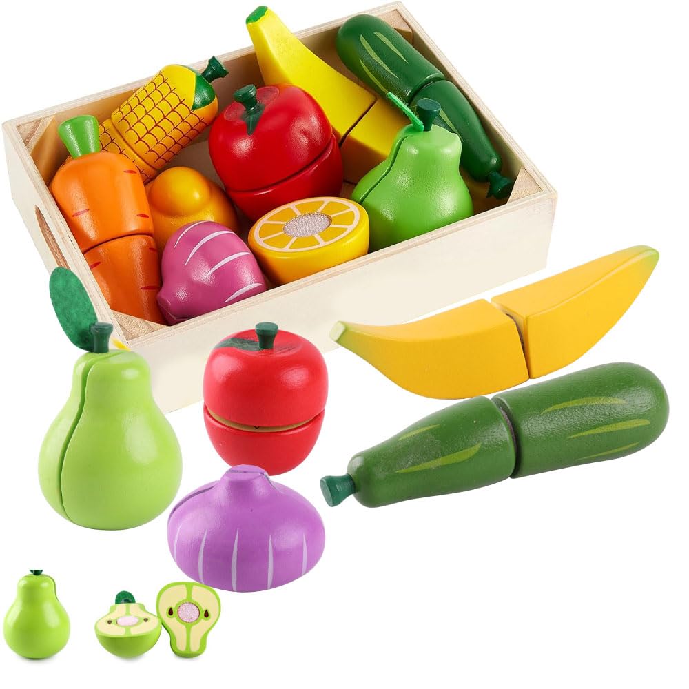 8pcs Wooden Food Toys, Play Food Sets for Children Kitchen, Wooden Play Food Toys for Pretend Role Play, for 3+ Years Old Toddlers Boys Girls Early Education Toy