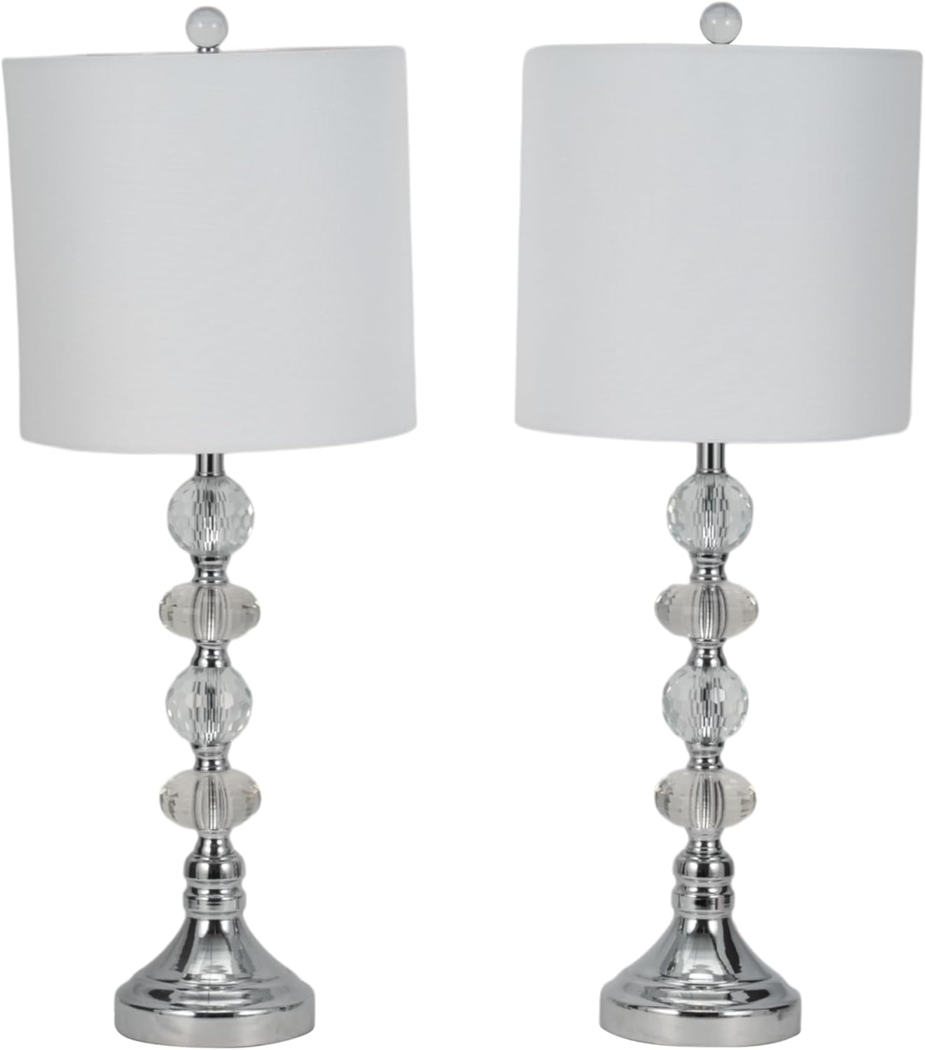 Sagebrook Home Set of 2 Crystal Table Lamps – Silver Metallic Base with White Linen Shade – Modern Glass Accent Lamps for Bedroom, Living Room, Home, Office – 28 Inches