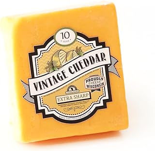 Aged Yellow Cheddar Cheese - 10 Years | 8 oz Piece | Extra Sharp, Bold & Tangy Authentic Wisconsin Yellow Cheddar Cheese Aged for 10+ Years (2-Pack)