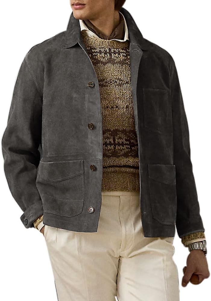 Suede Leather Jacket Men – Real Lambskin Suede Casual Leather Jackets For Men - Mens Suede Jacket - Image 2
