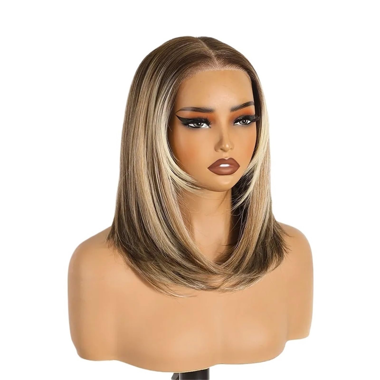 Lizhuzhuzs28 Wigs 16 Inch 6x4 Lace Front Wig Synthetic Hair Ombre Ash Blonde with Dark Root Glueless Wigs Hair Extensions