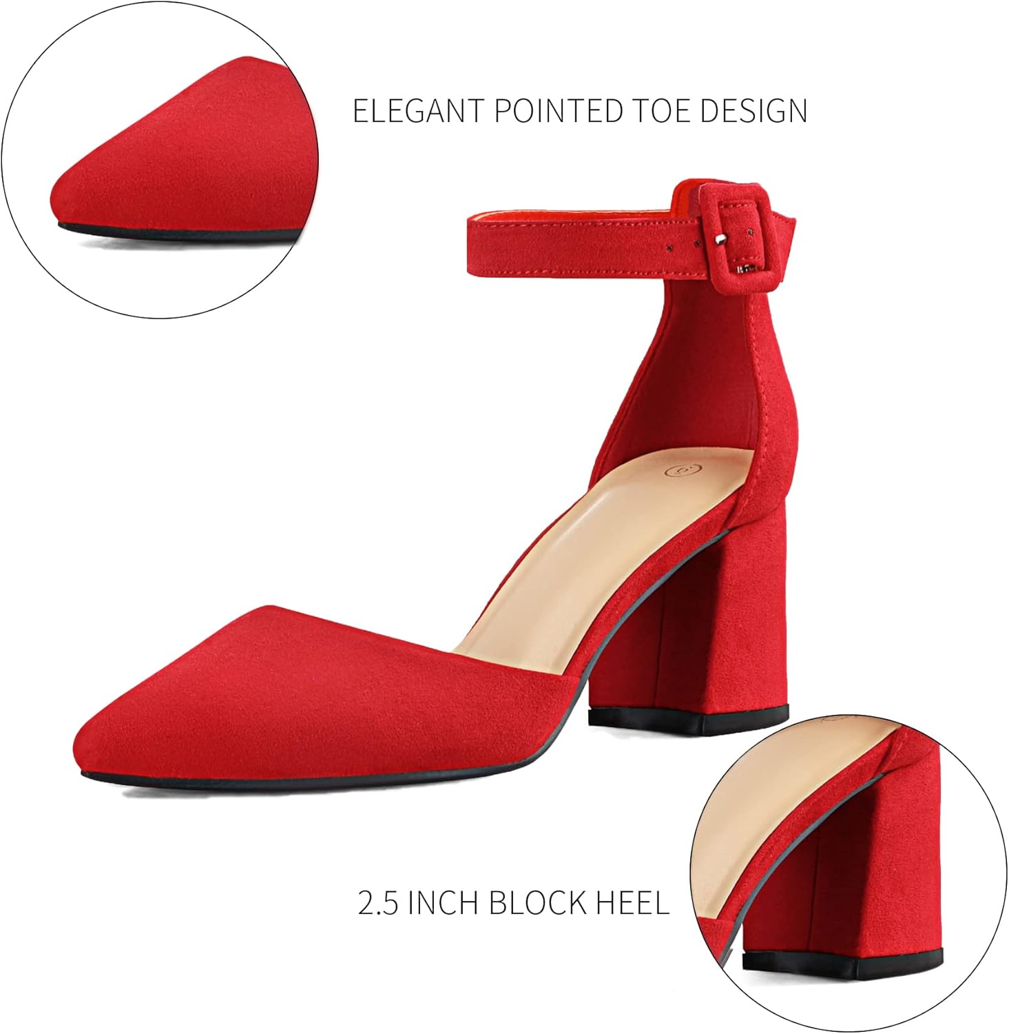 mysoft Women's Pointed Toe Low Chunky Heels Closed Toe Ankle Strap Dress Pump Shoes - Available in Wide Sizes - Image 8