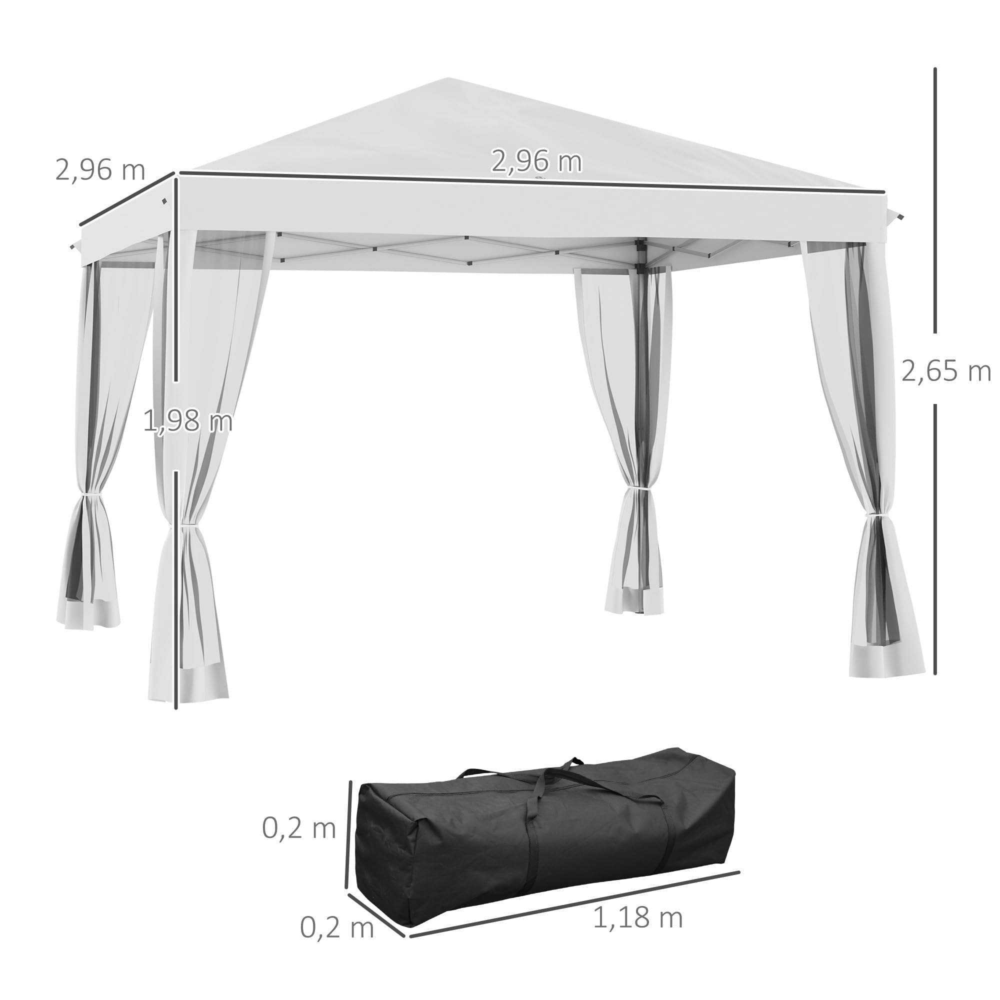 Outsunny Tonnelle Pop-up Barnum Pliant Style Colonial 3 x 3 m 4 moustiquaires + Sac de Transport crème