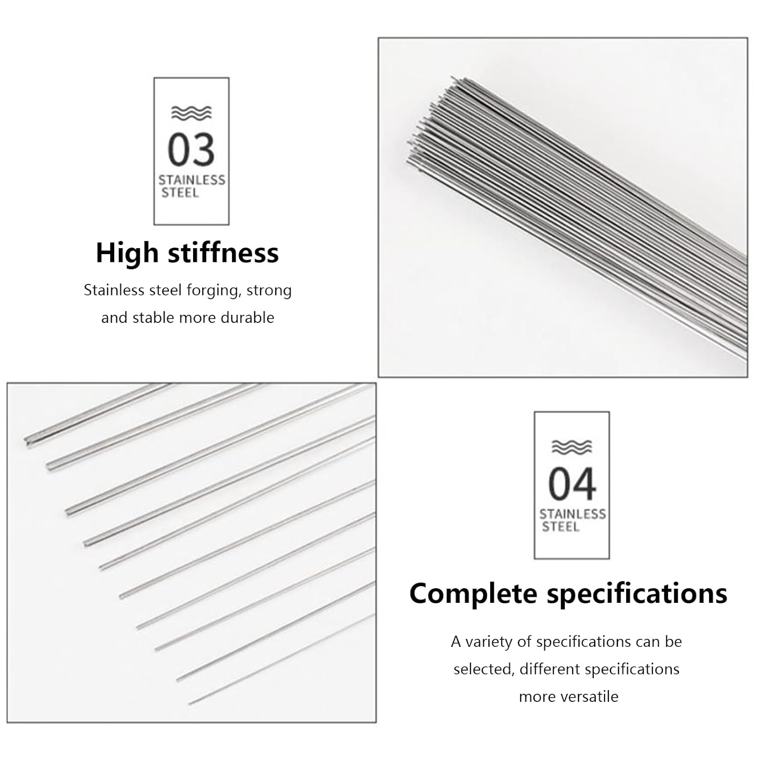 Stainless Solid Steel Spring Wire High Precision Diameter Steel Wire for Elastic Components, 50cm (19.6In), 20Pcs,Diameter:0.65mm