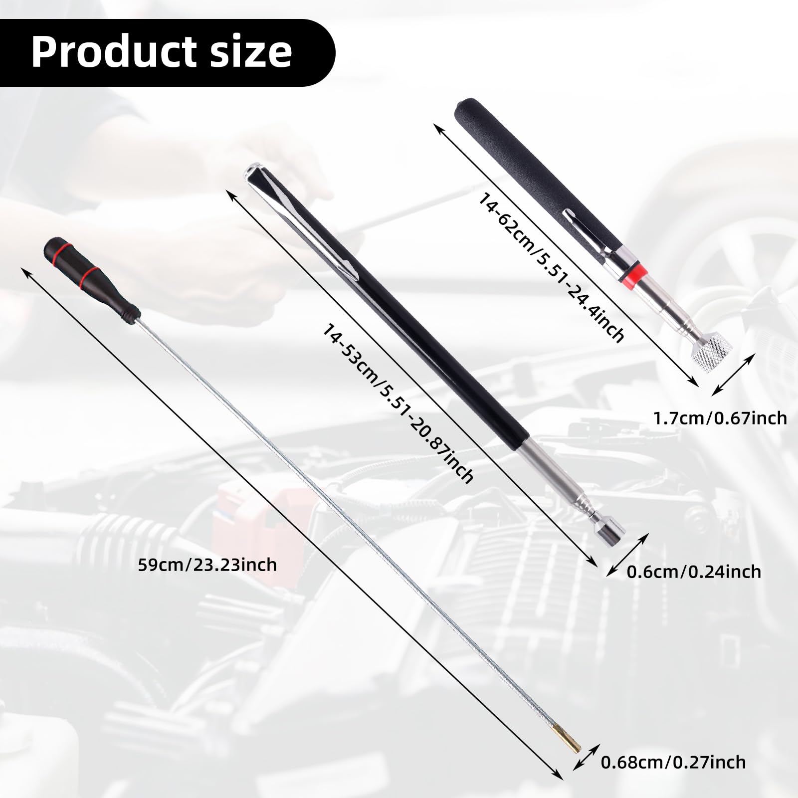 Iman Telescopico Recogedor Magnético Telescópico: 3 Piezas Herramientas de Recogida Iman Flexible - Recogedor Magnético Para Recoger Tornillos y Tuercas y Otros Objetos Metálicos (1.5LB 3LB 5LB)