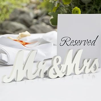 Wedding Ornament, Wooden Mr & Mrs Sign for Wedding Table, Perfect for Weddings and Anniversary Decorations, White