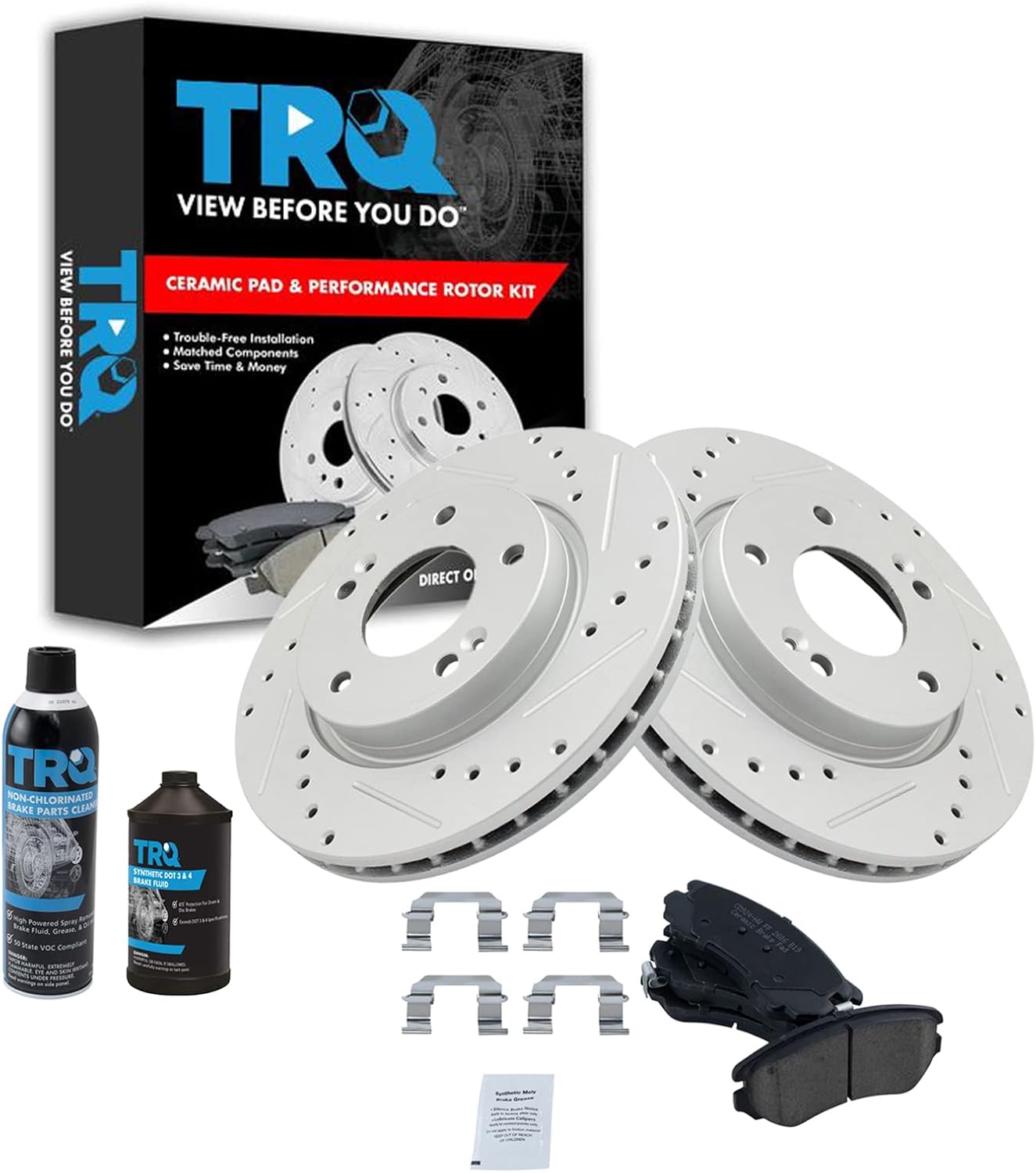 TRQ Front Performance Brake Pad & Rotor Kit Brake Chemical Kit Brake Pads Brake Rotors Set Ceramic Premium G-Coated Compatible with 2007-2010 Hyundai Elantra