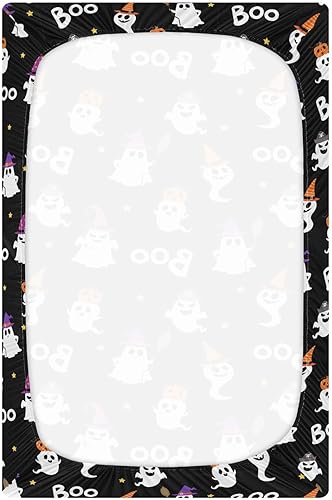 Miniatura 2 de Sábana bajera ajustable para cuna de bebé, con bonito diseño de fantasma, para guardería, para niños y niñas, para cuna, mini cuna, 52 x 28 pulgadas