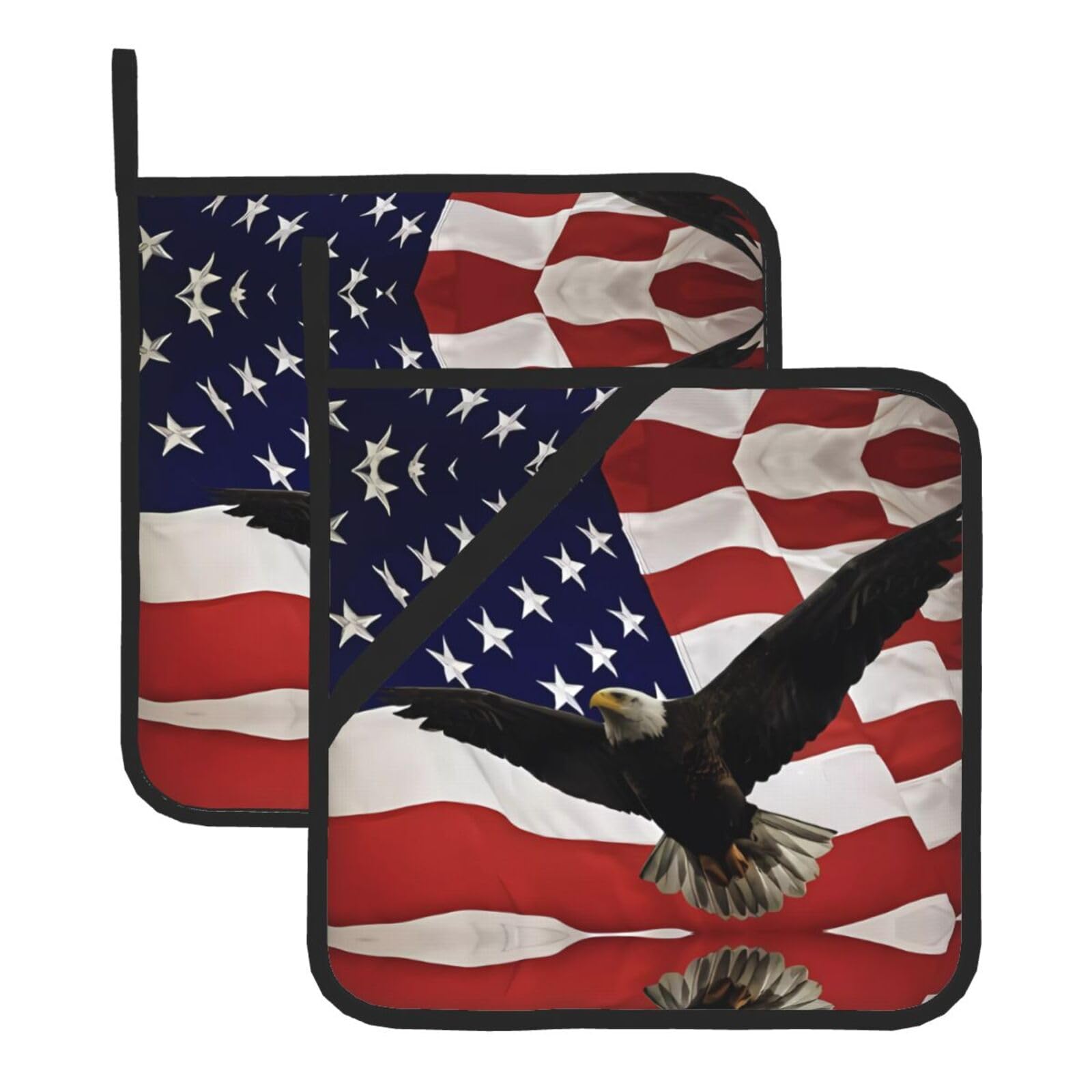 HJFCZH American Flag Fly Eagle Prints Square Hot Pads for Kitchen Counter - Waterproof Pot Holders, Durable Heat Resistant Throw Layers for Serving, Oven & BBQ - 2 Pack