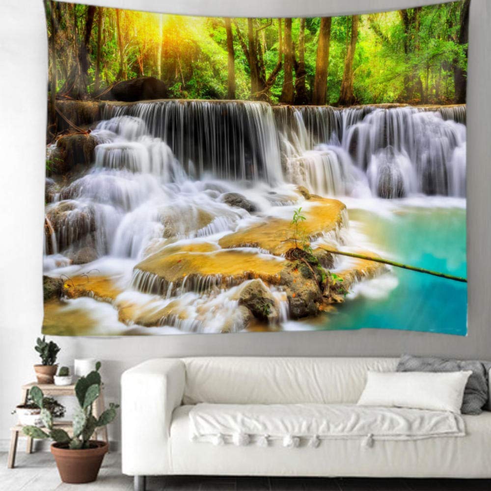 Polyester tapestry Waterfall tapestry wholesale landscape beautiful forest flowing water printed wall carpet mat home decor-150x150cm f425