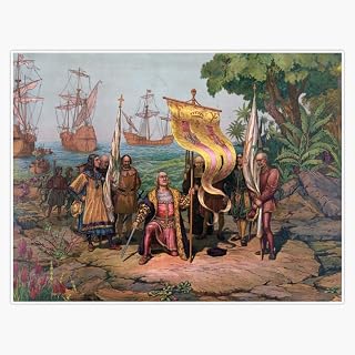 Set of 3-3INCH - Columbus Landing in America Painting Sticker - Vinyl Decal for Cars, Trucks, Windows, Laptops, Notebooks, Tumblers, Lockers, Skateboards, Water Bottles