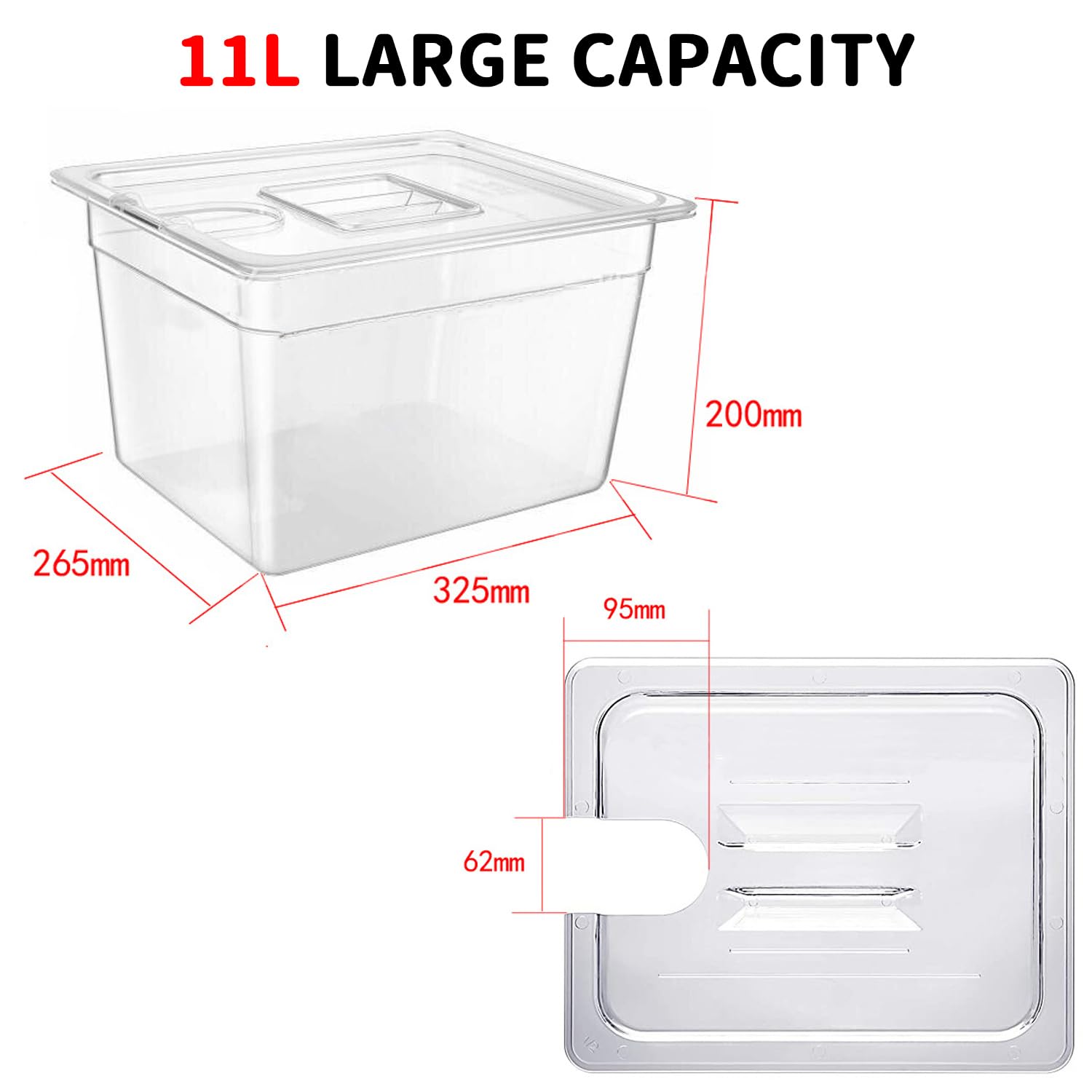 Sous Vide Behälter -11L mit Deckel und Rack für Sous Vide Stick Garer Mehrere Marken, Multifunktionaler Transparenter Behälter(Frei von BPA)