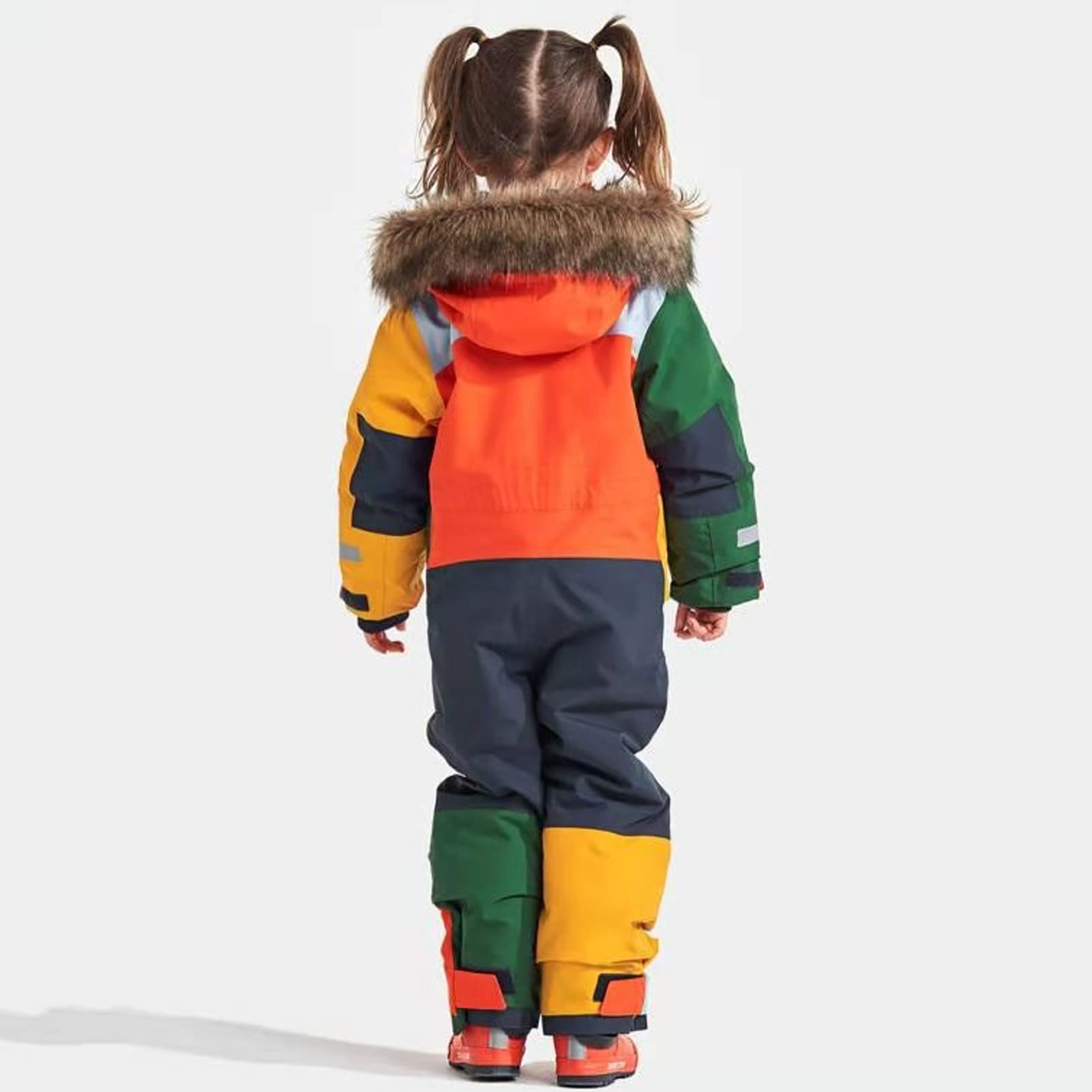 Crivit Tuta da sci per bambini e bambine, con cappuccio, colletto in pelliccia, pantaloni da sci, giacca e pantaloni da sci per attività all'aria aperta, calda e antivento, multicolore, 11