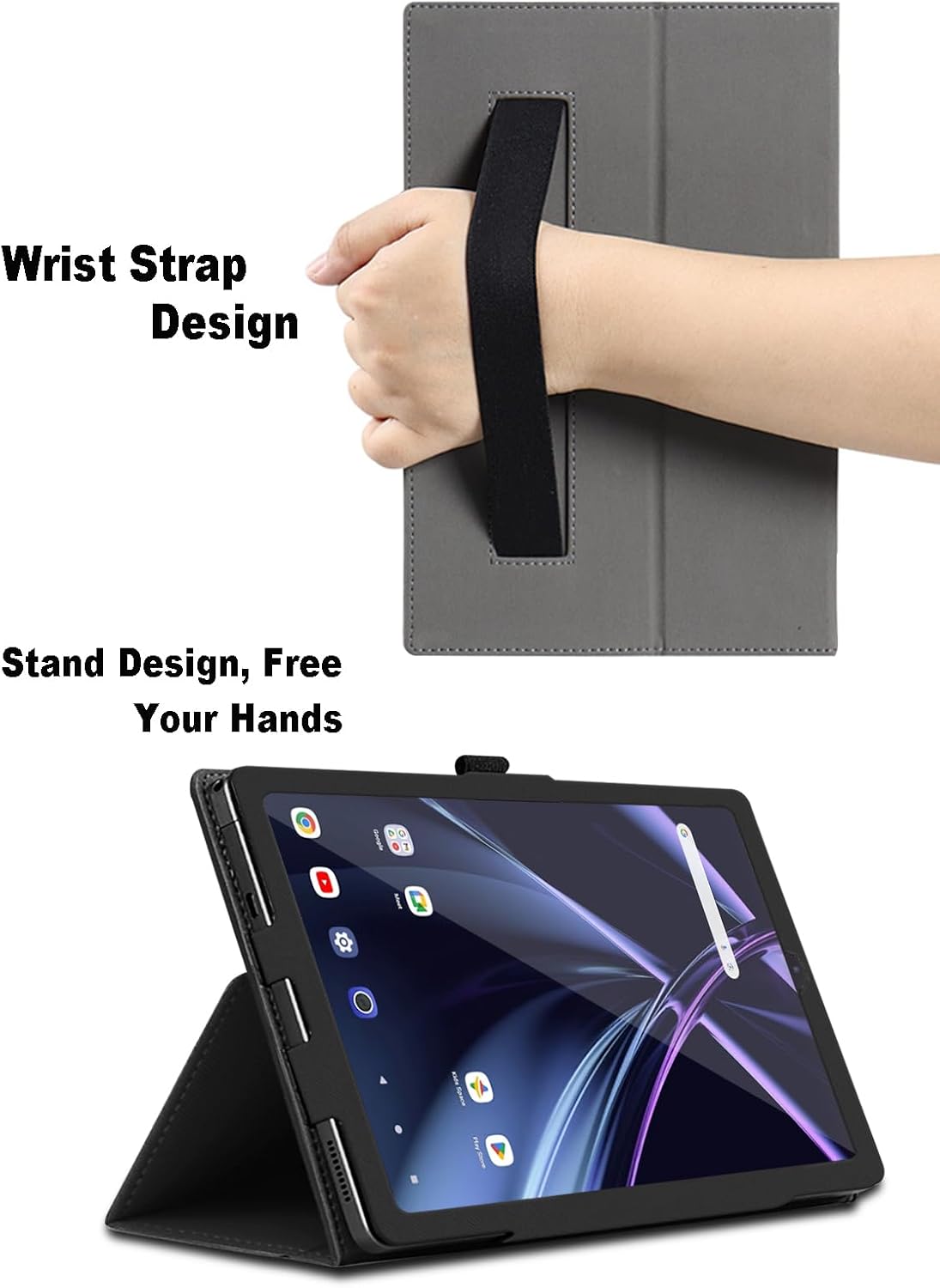 Case for Acer Iconia Tab A11 11 inch, Acer Iconia Tab A11 Tablet Case, Folding Stand Protective Cover with Pencil Holder and Wrist Strap, Full Protection. (Black) image 2