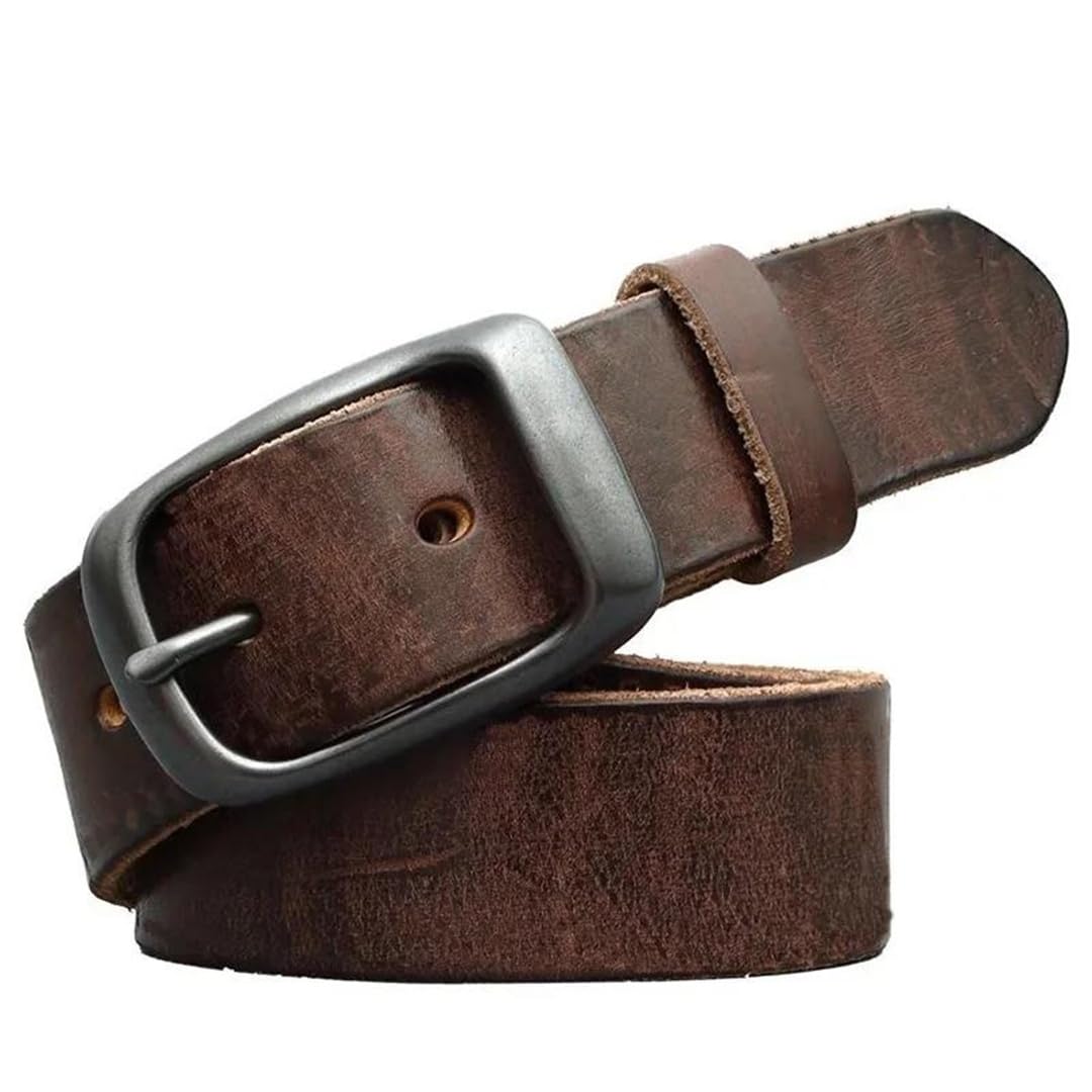 Yeuyyben Cinturón de piel auténtica para hombre con hebilla de metal, accesorio de moda casual para negocios