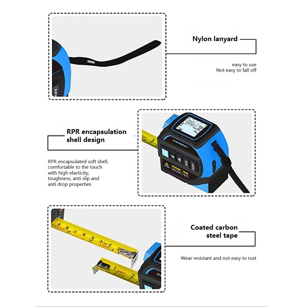 Mètre ruban 4 en 1 avec réticule de niveau, écran LCD rétroéclairé, haute précision ± 2 mm, rechargeable, pour bricolage et construction, mesure 40/60/80/100 m