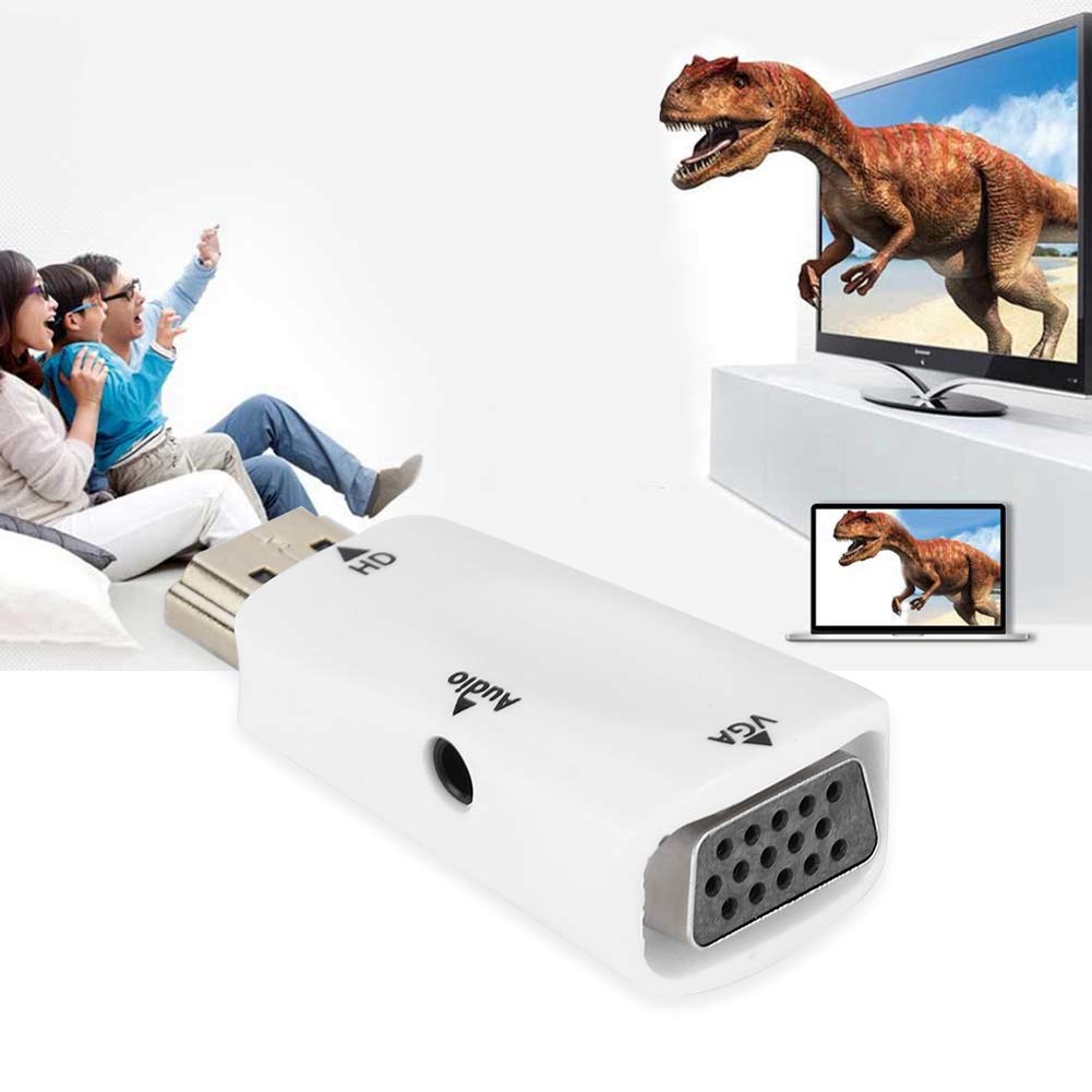 Sonew Adapter konwertera HD 1080P HDMI żeński na VGA z kablem wyjściowym audio 3,5 mm do PC/laptopa/DVD/pulpitu/płaskiego panelu/cyfrowego odtwarzacza STB/(biały)