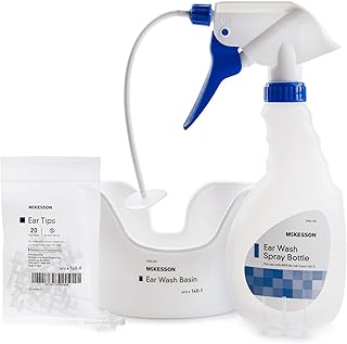 McKesson Ear Wash System Kit - Includes Spray Bottle, Flexible Tube, Ear Wash Basin, and Ear Tips - Blue and White, 16 oz Bottle, 1 Count, 1 Pack