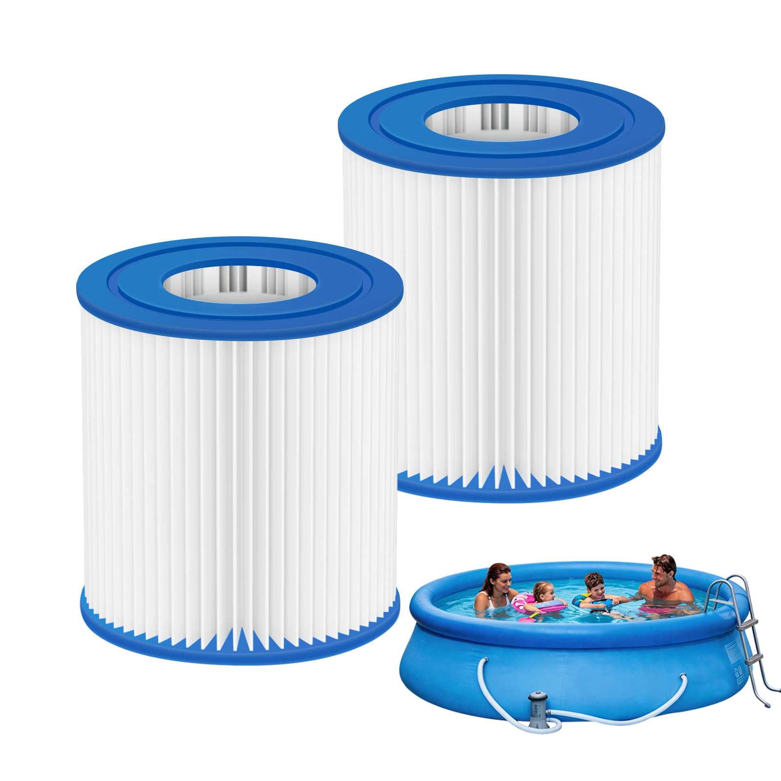 PJT 2-Pack Type H Pool Filter Cartridges Replacement for Intex 29007E, Compatible with 330 GPH Filter Pumps 28601EG, 28602E & C330, for Easy Set & Frame Above Ground Pools