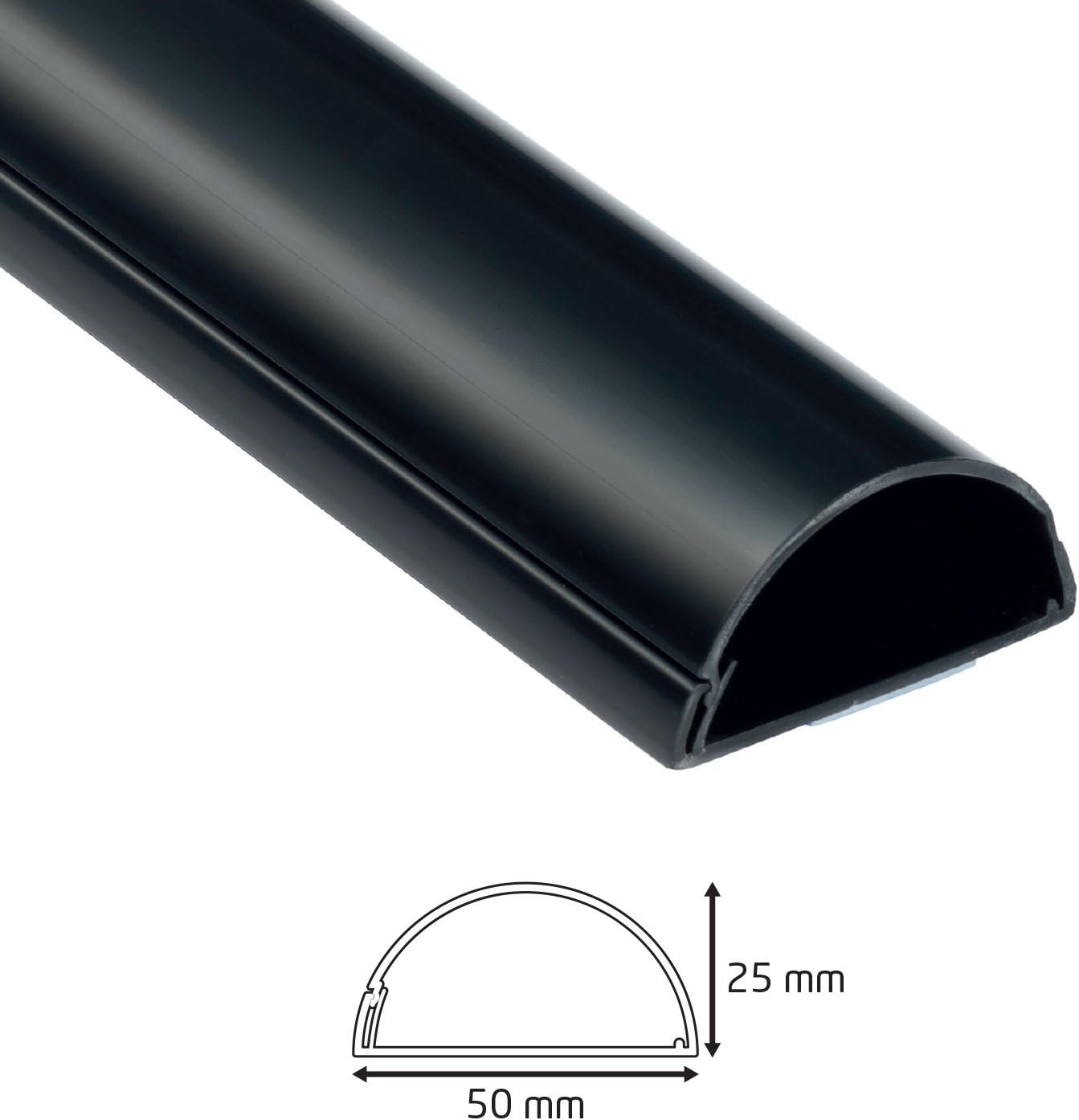 D-Line 1M5025B Maxi Trunking, Decorative TV Cable Tidy, Electrical Wire Cover, Popular Cord Management Solution - 50mm (W) x 25mm (H) - Black (1-Meter Length)