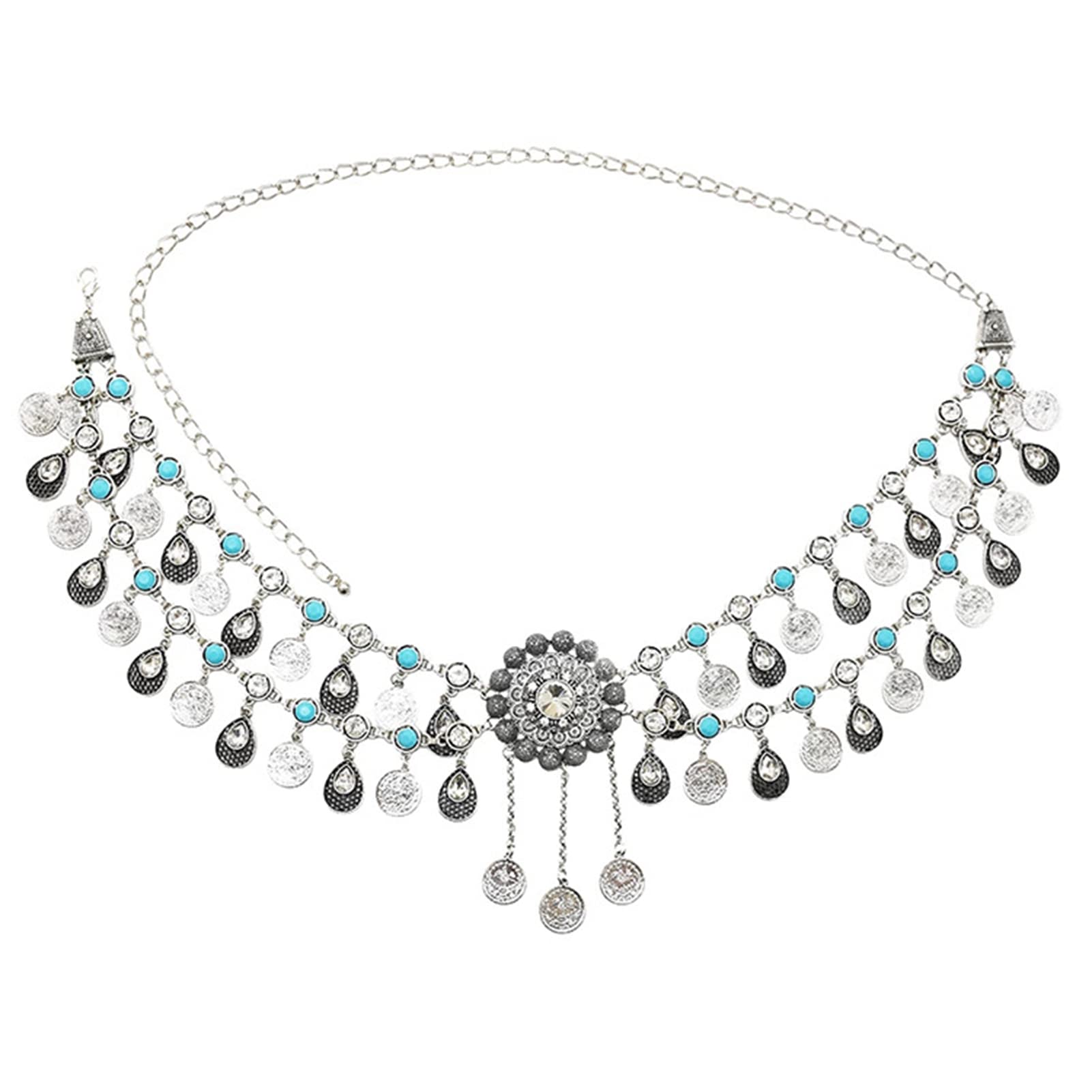 RWRAPS Damen Bauch Taille Kette Tanzgürtel Strandgürtel Bohemian Kette Retro Münze Quaste Gürtel Bauchschmuck Damen Accessoires, Gold (Silber)