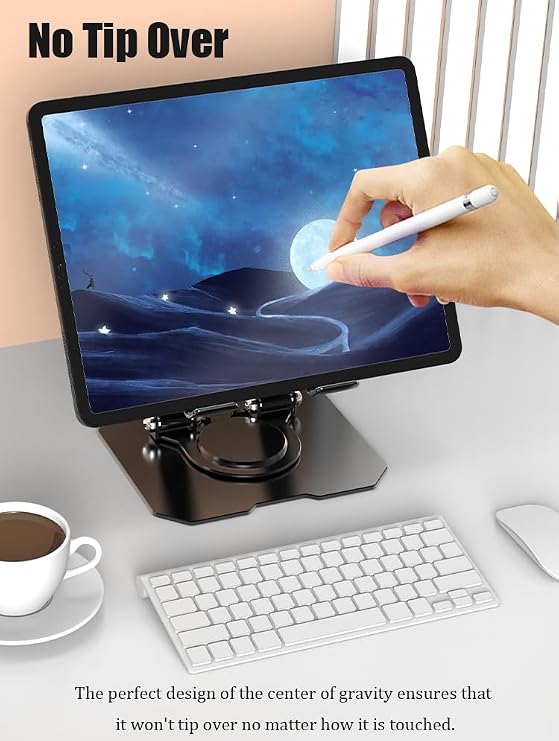 Dual 360 Rotating Tablet Stand Holder for Desk with Carbon Steel Base, Table Tablet Support with Dual Rod Adjustable Compatible for iPad Pro 13 12 11 Air Mini 5 4 3 (Black)